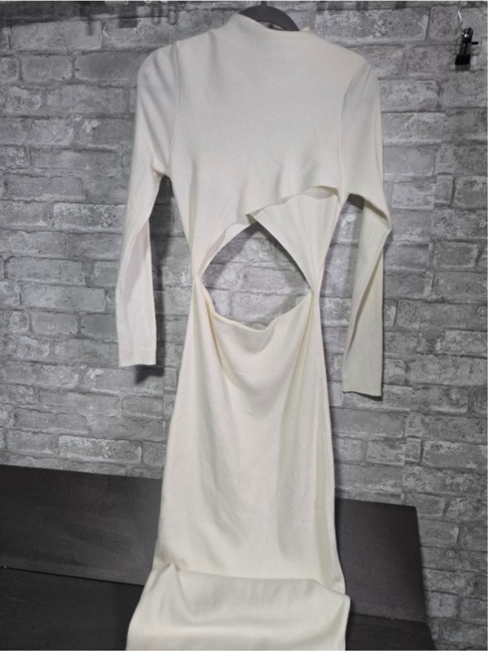 Open Edit White Long Sleeve Cutout Midi Dress S